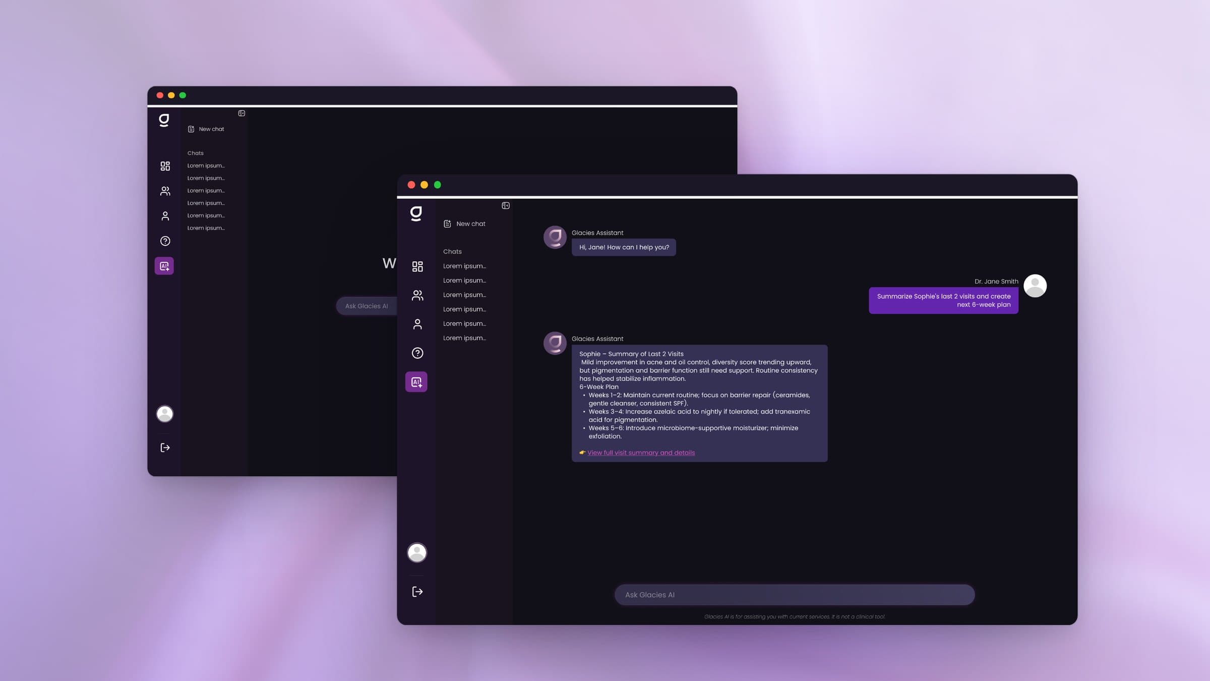 Glacies AI assistant for clinicians